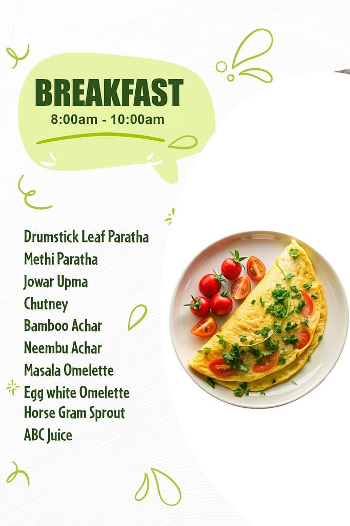 Breakfast served at Orchid Tree Wellness Retreat with healthy and fresh dishes